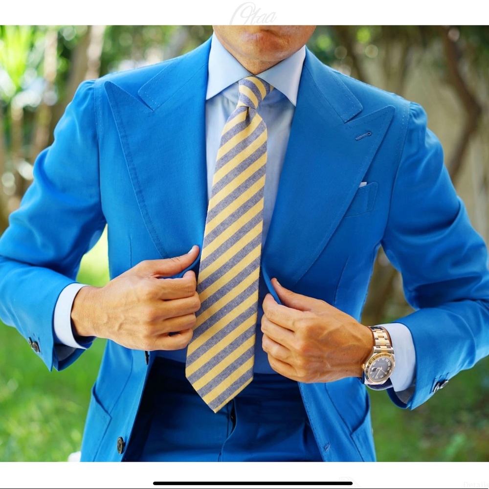 NWT Otaa yellow and blue linen tie